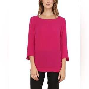 Hinson Wu NWOT Lutetia Blouse Fuchsia Pink 3/4 Sleeve Tunic Top Size 4